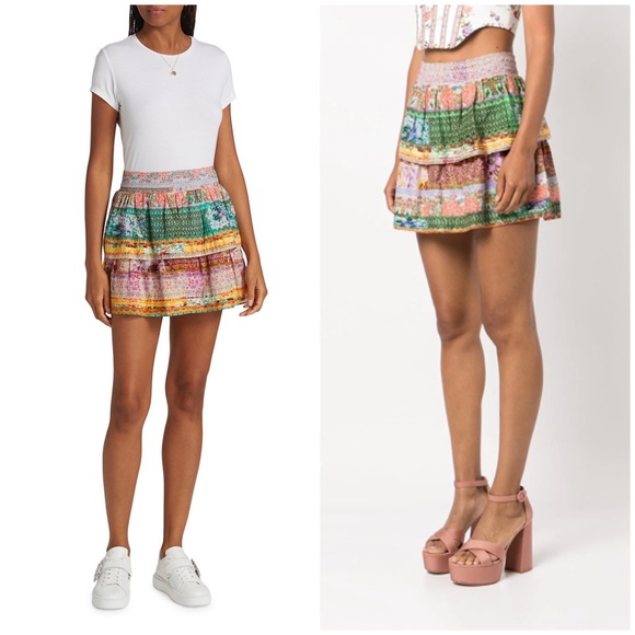 Alice + Olivia Jojo Tiered Ruffle Miniskirt in Vintage Summer Lavender - Picture 2 of 13